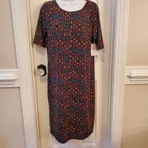LuLaRoe Geometric Midi Dress - Black and Red